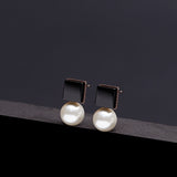 Dual onyx 10mm white pearl earrings(clip-on earrings) - fasfas