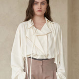 Asymmetric open-necked tie blouse