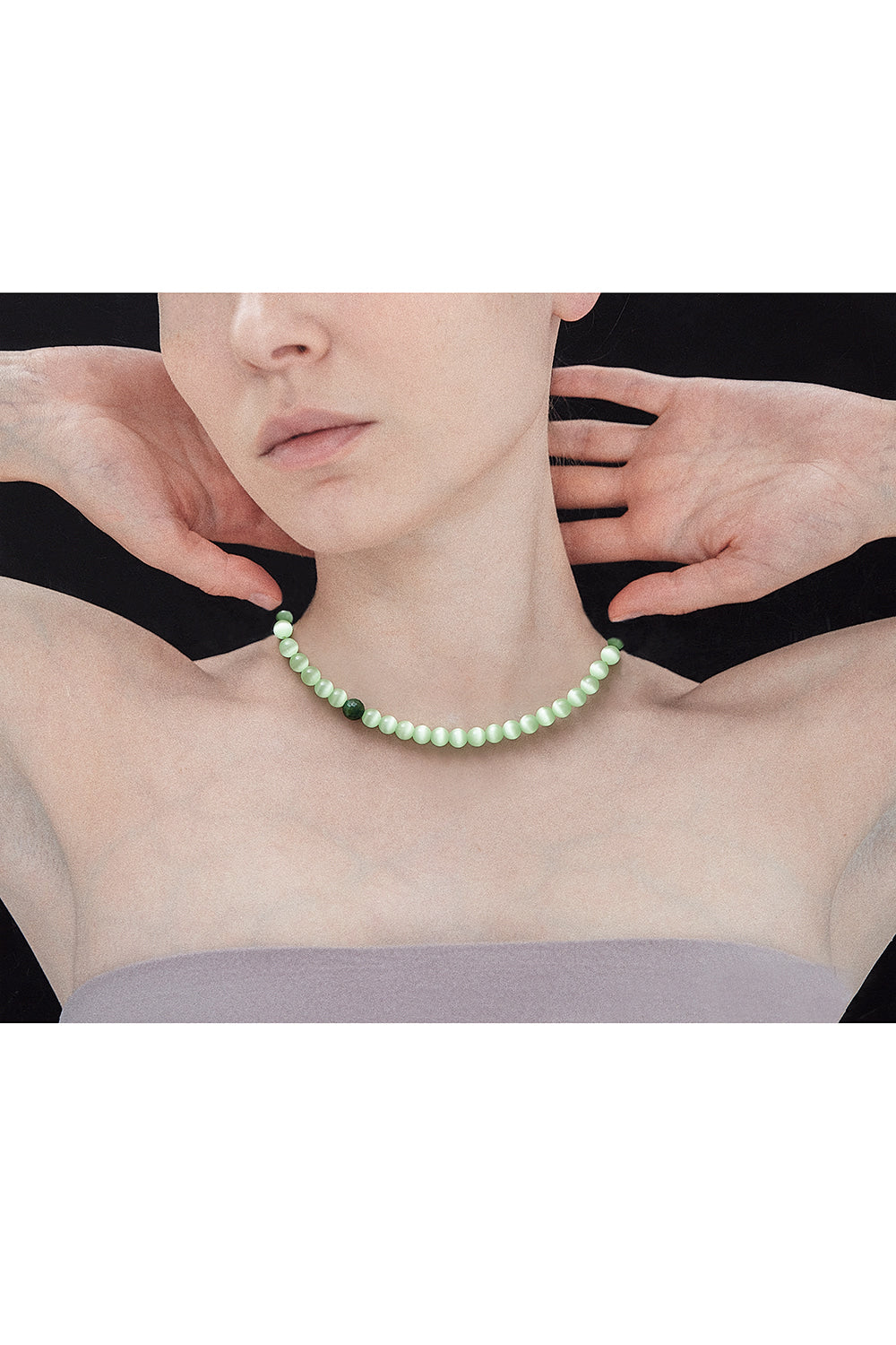 8mm green cats eyes necklace - fasfas