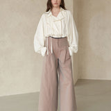 Asymmetric open-necked tie blouse