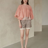 Cape sleeve pintucked blouse