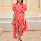 Layered sleeve wrap style asymmetric peplum blouse