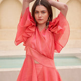 Layered sleeve wrap style asymmetric peplum blouse