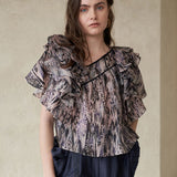 Layered sleeve leopard pattern silk blouse
