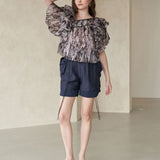 Layered sleeve leopard pattern silk blouse