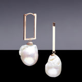 Baroque pearl square hoop earrings - fasfas