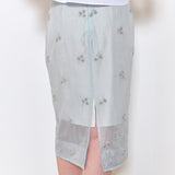 Beads embroidered midi skirt mist green