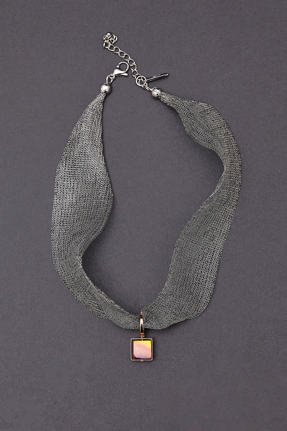 Mookaite grey mesh choker necklace - fasfas