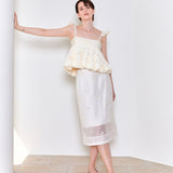 Beads embroidered midi skirt ivory