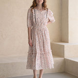 Flower pattern lovely dress ivory