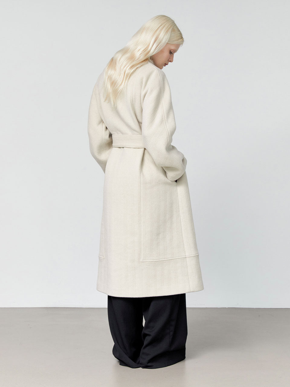 Nouvel collarless wool coat ivory sand - fasfas