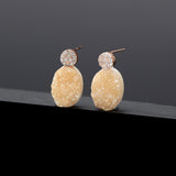 Oval beige druzy agate earrings(clip-on-option) - fasfas