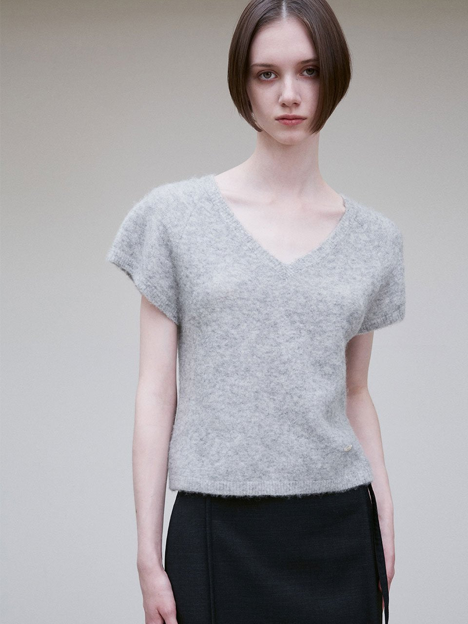 Alpaca wool blend v neck top soft gray - fasfas
