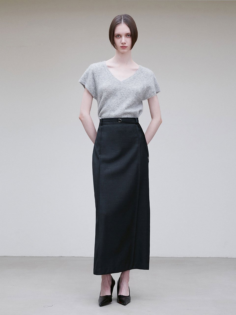 Alpaca wool blend v neck top soft gray - fasfas