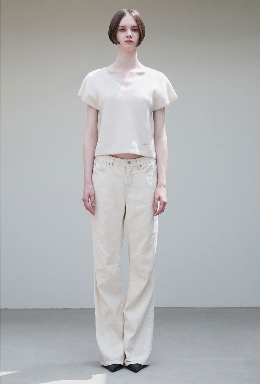 Alpaca wool blend v neck top ivory - fasfas