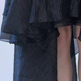 Asymmetric 3-tiered long skirt black - fasfas