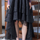 Asymmetric 3-tiered long skirt black