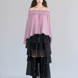 Asymmetric 5-tiered long skirt black - fasfas