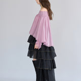 Asymmetric 5-tiered long skirt black - fasfas