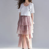 Asymmetric 5-tiered long skirt indie pink - fasfas