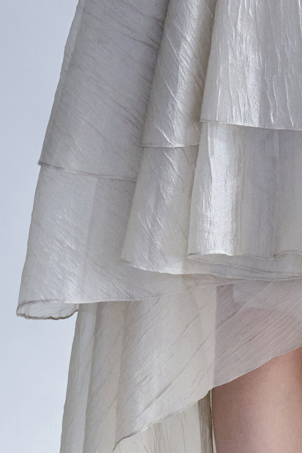 Asymmetric 3-tiered long skirt khaki - fasfas