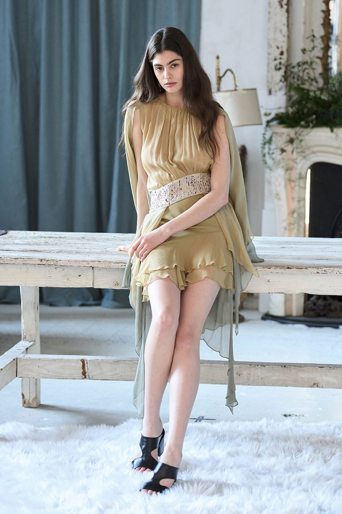 Asymmetric flare midi silk skirt - fasfas