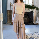 Asymmetric tiered mermaid skirt gold brown - fasfas