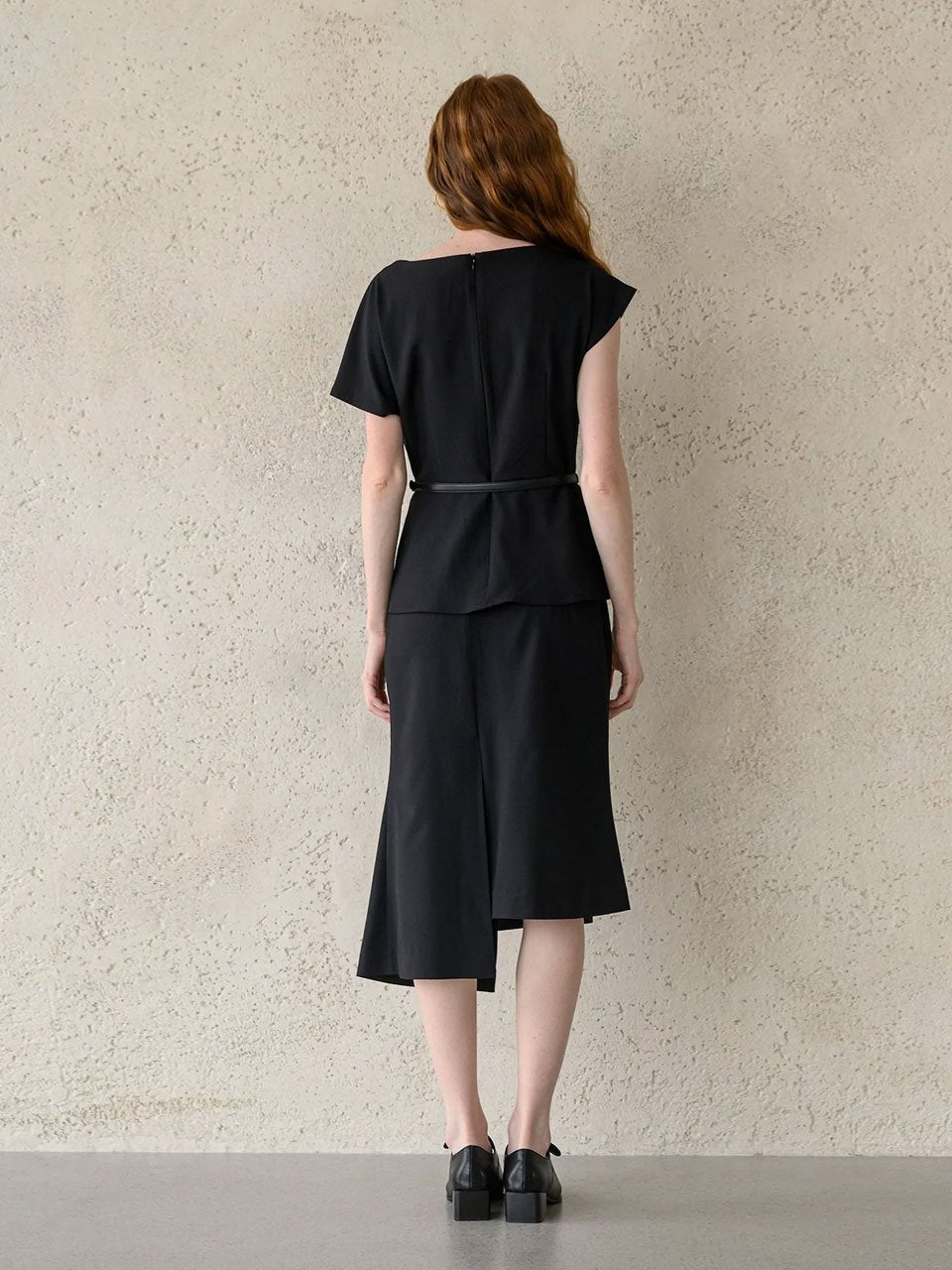 Asymmetric daped blouse top black - fasfas