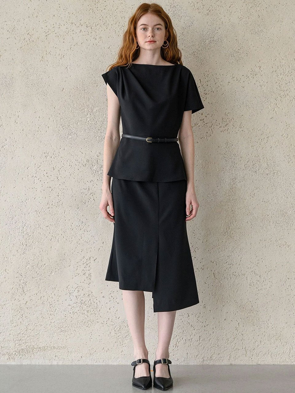 Asymmetric daped blouse top black - fasfas