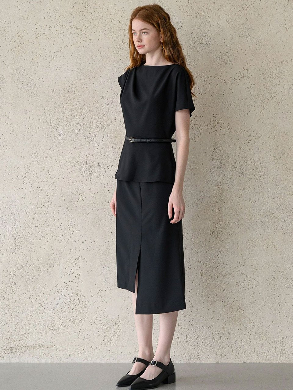 Asymmetric daped blouse top black - fasfas