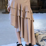 Asymmetric tiered mermaid skirt gold brown