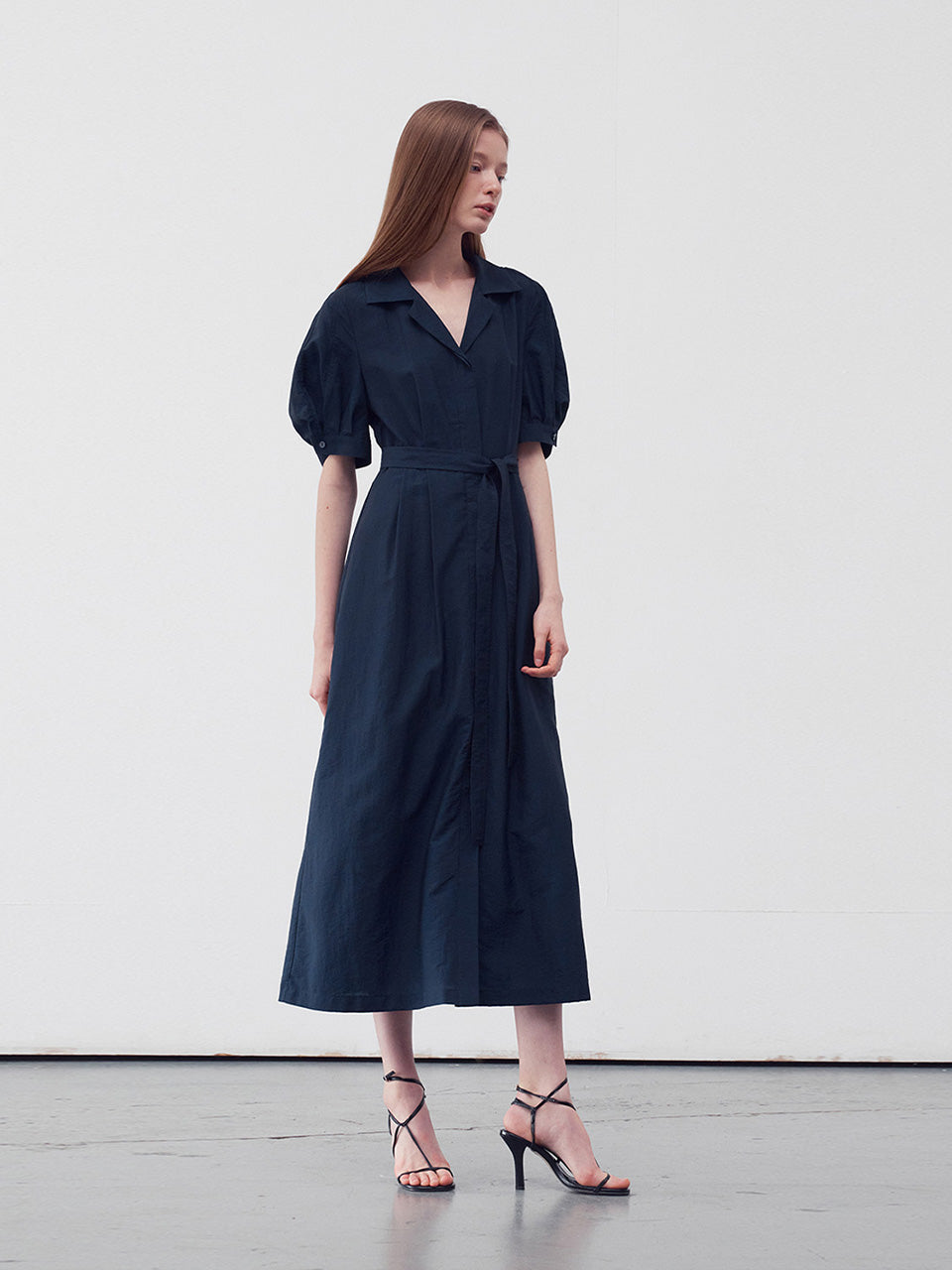 Balloon-sleeve belted dress - fasfas