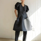 Jacquard v-neck long dress - fasfas