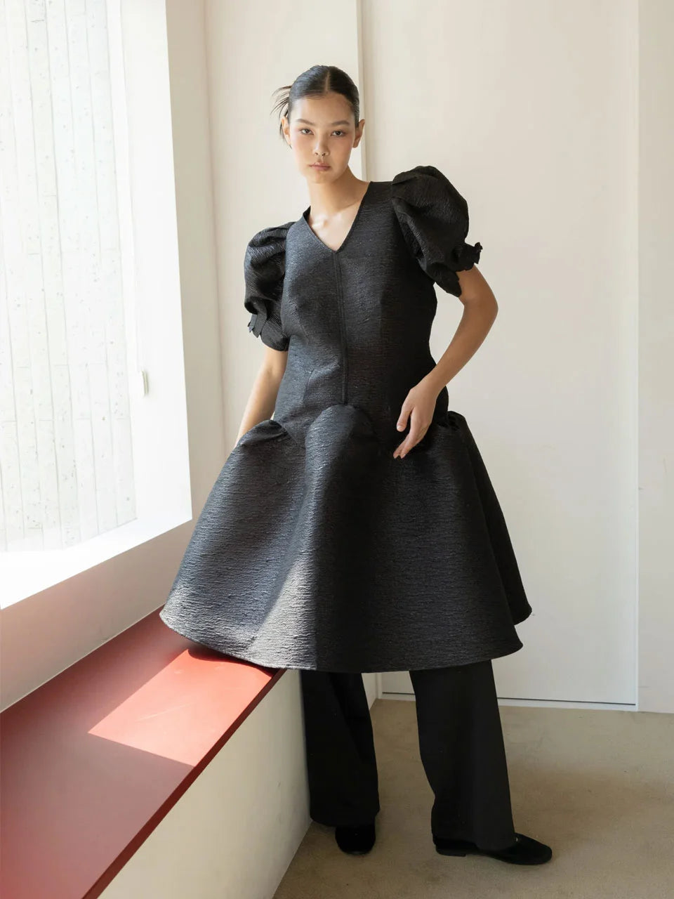 Jacquard v-neck long dress - fasfas