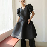 Jacquard v-neck long dress - fasfas