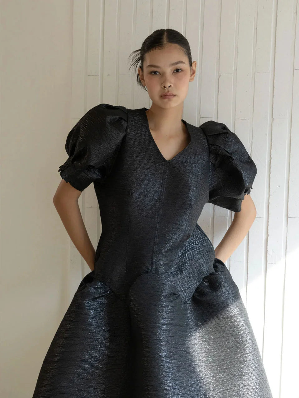 Jacquard v-neck long dress - fasfas