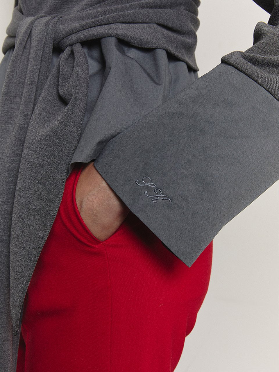 Bow belted jersey peplum blouse gray - fasfas