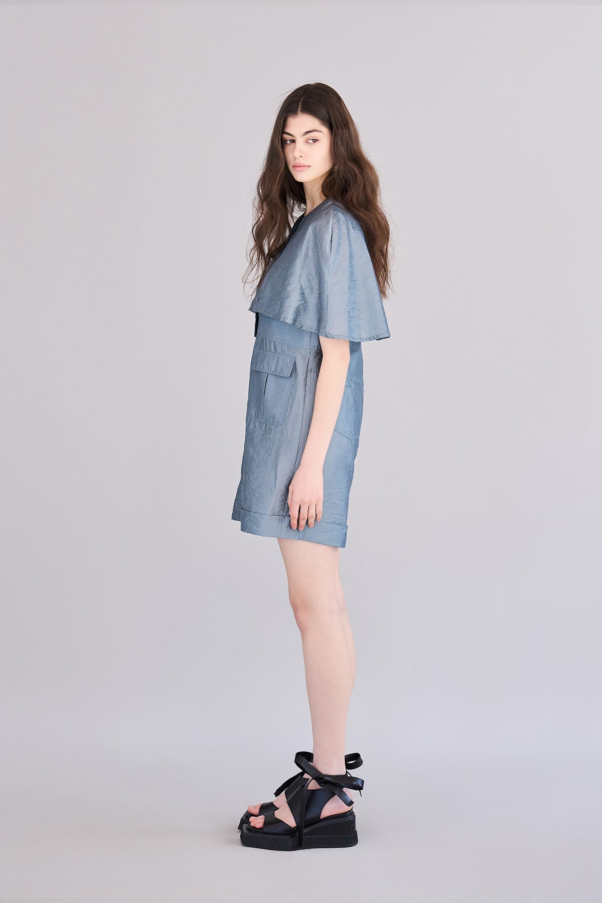 Cape style roll-up short jumpsuit - fasfas
