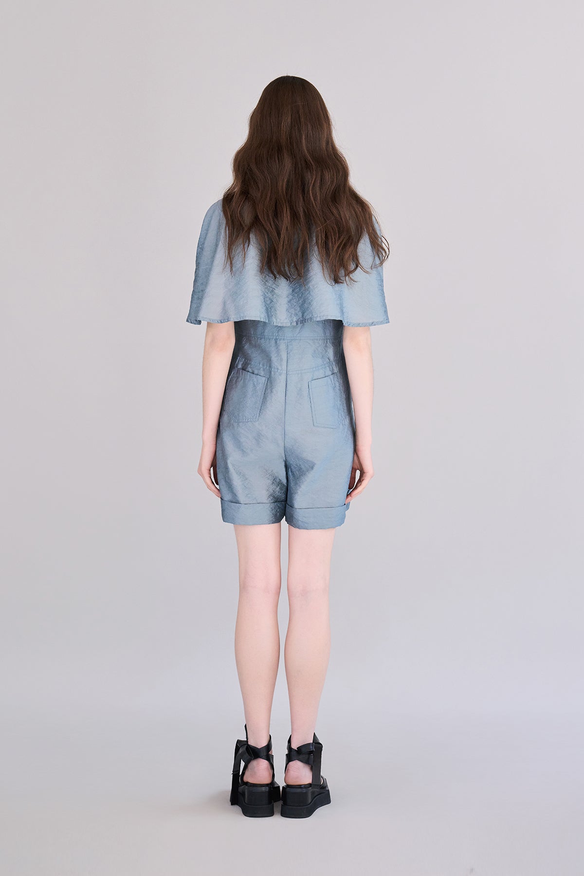 Cape style roll-up short jumpsuit - fasfas