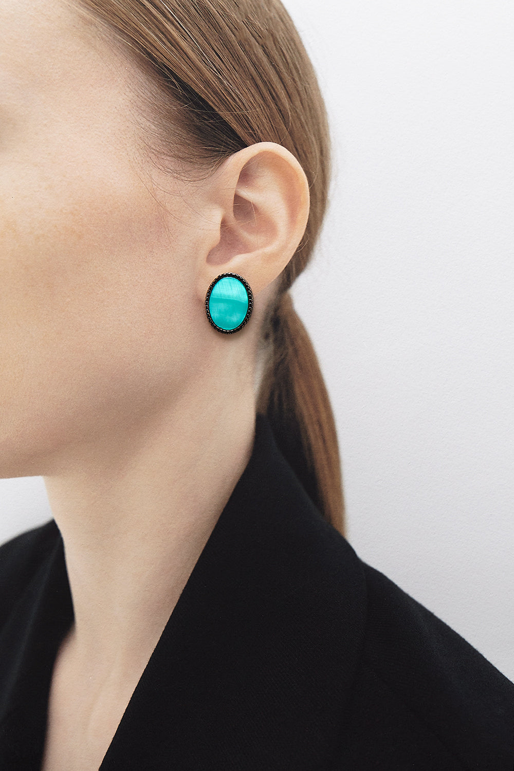 Cobalt turquoise mother of pearl earring(clip-on earrings) - fasfas