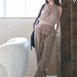 Cut point ribbon pants gold brown - fasfas