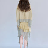 Cutout cape sleeve asymmetric silk blouse - fasfas