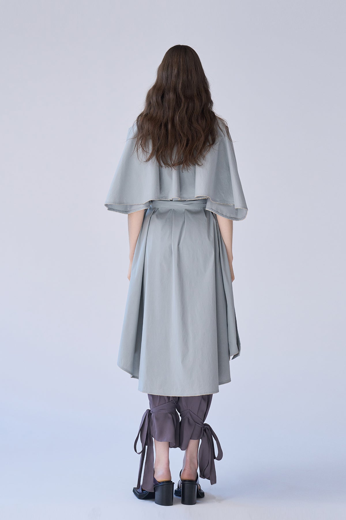 Cutout cape sleeve asymmetric trench coat lavender gray - fasfas