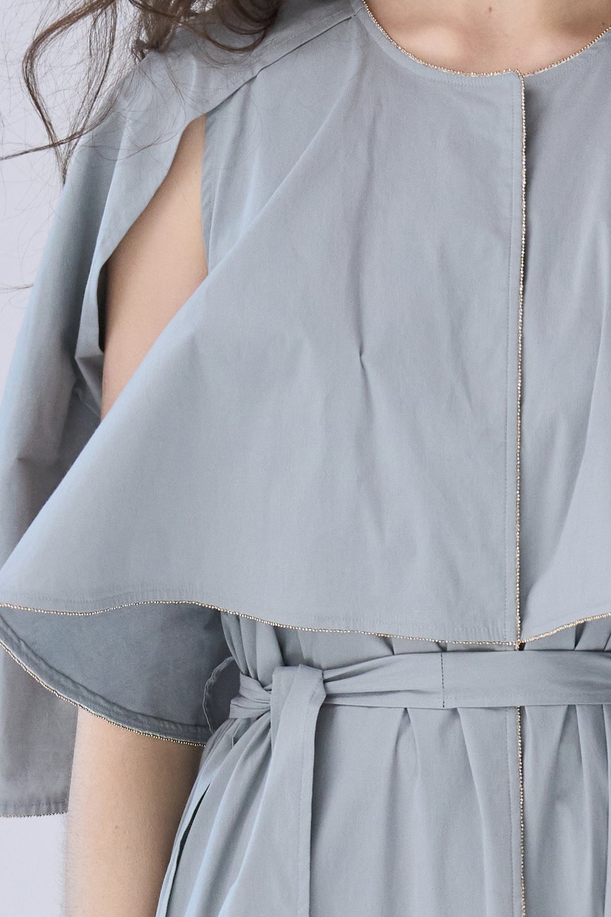 Cutout cape sleeve asymmetric trench coat lavender gray - fasfas