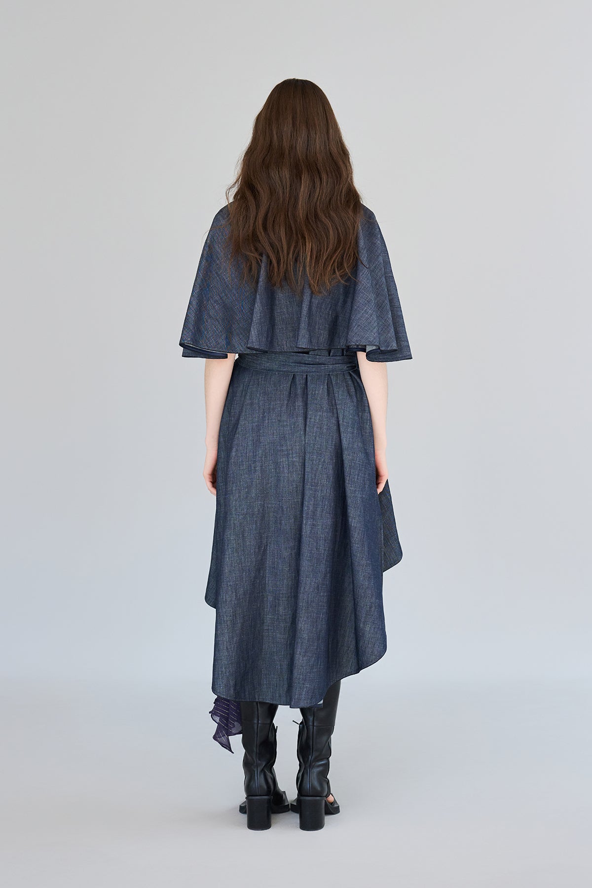 Cutout cape sleeve asymmetric trench coat navy blue - fasfas