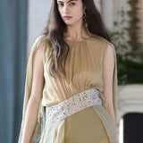 Cutout cape sleeve asymmetric silk blouse