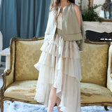 Cutout cape sleeve crop silk jacket