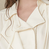 Asymmetric open-necked tie blouse