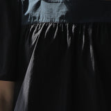 Square neck color block puff sleeve blouse