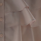 Loose fit 3-tier ruffle sleeveless blouse beige - fasfas